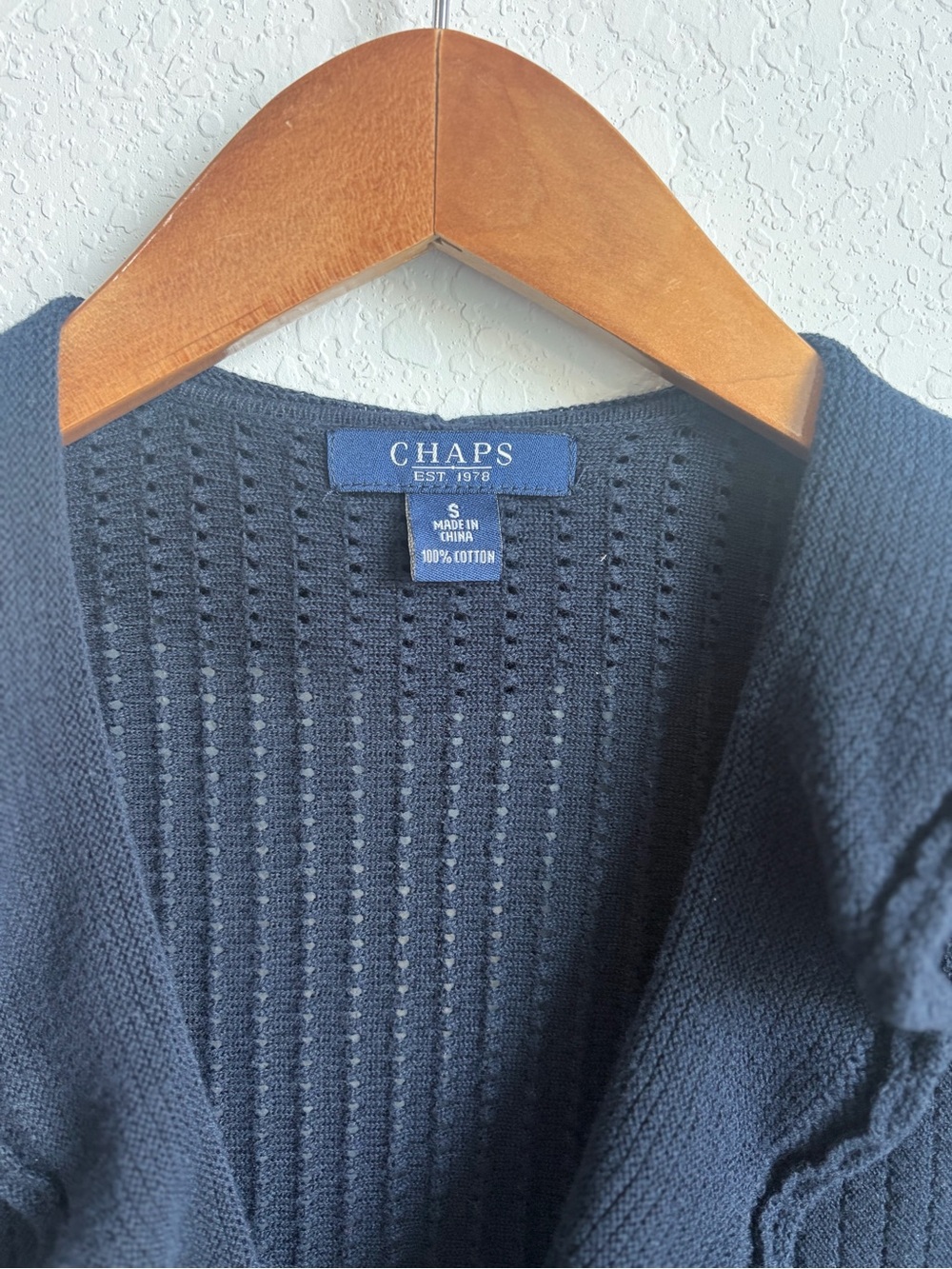 Chaps Navy Ruffle-Front Knit Cardigan - Picture 3 of 4